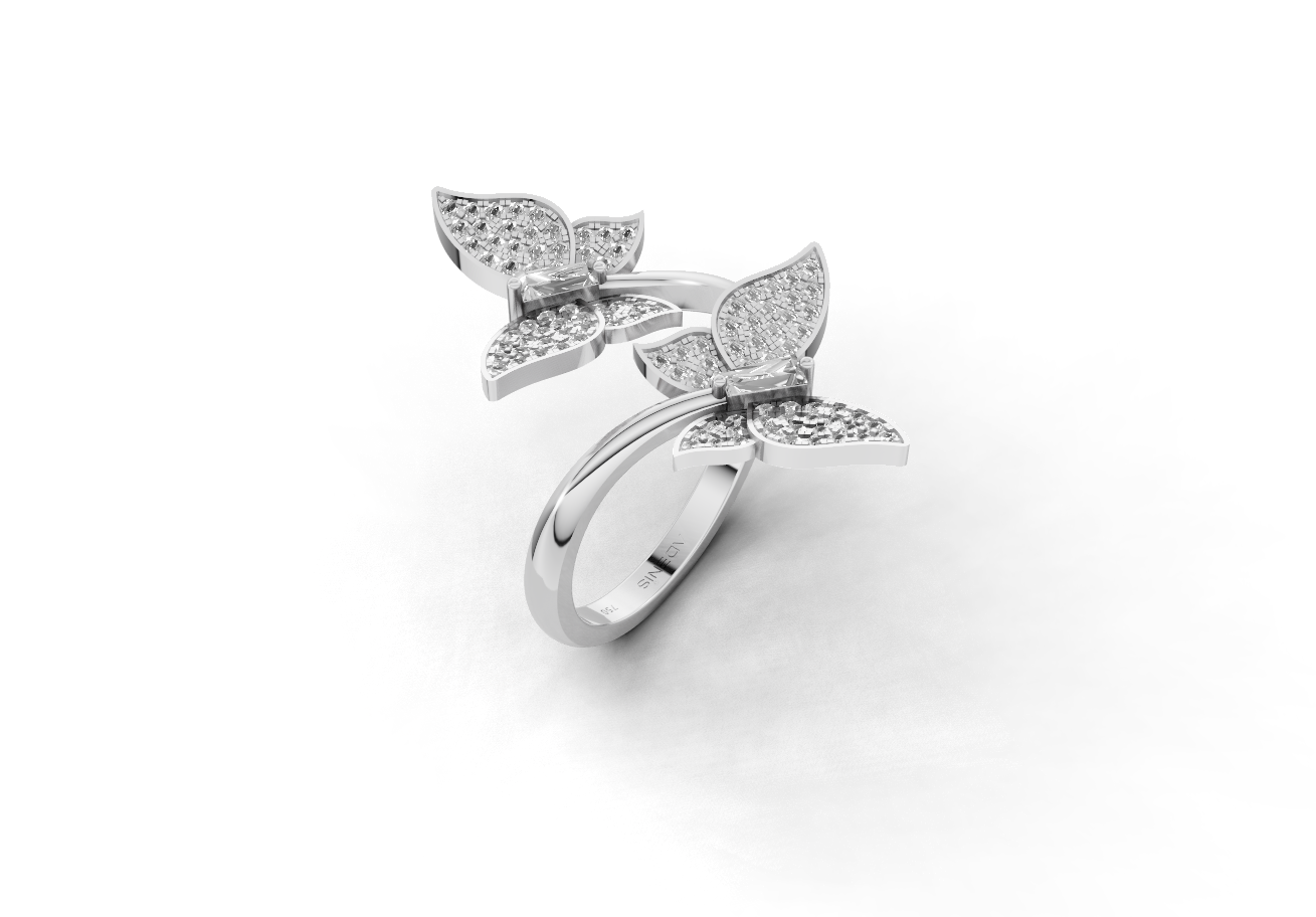 18K Gold Double Butterfly Diamond Ring (Customizable) 18K Gold Double Butterfly Diamond Ring (Customizable)