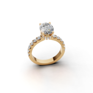 18K Gold Oval and Round Diamond Ring