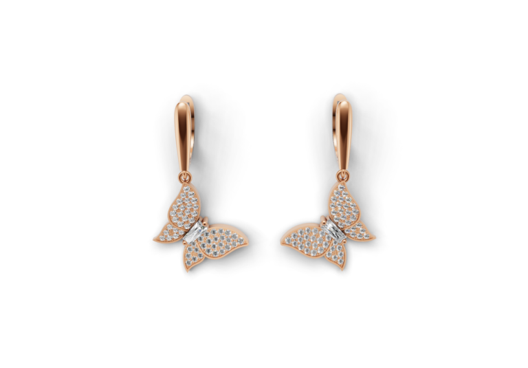 18K Gold Baguette and Round Diamond Earrings