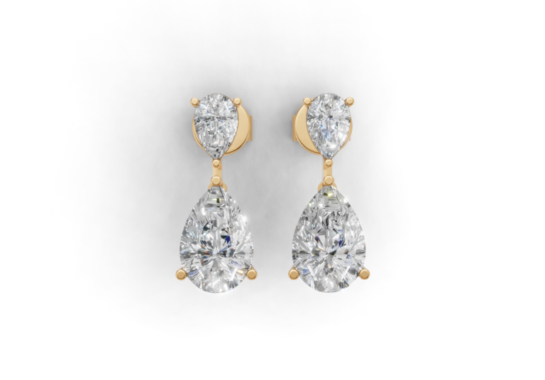 18K Gold Pear Diamond Earrings – 3.74CT