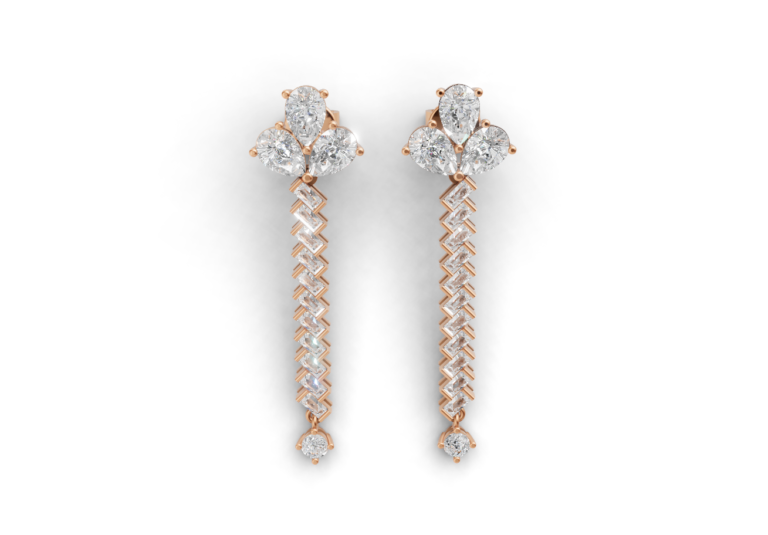 18K Gold Pear and Baguette Diamond Earrings